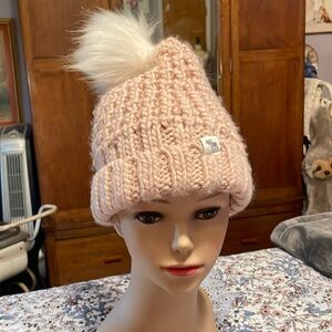 Abercrombie kids pink colored cable Knit Pom Pom Beanie Hat
